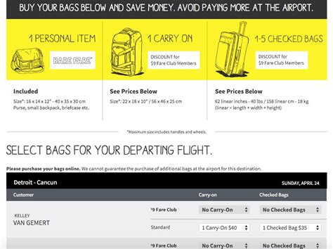 spirit airline carry on price.